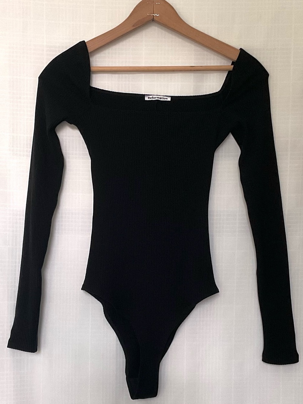 Reformation ribbed black long sleeve Gia bodysuit